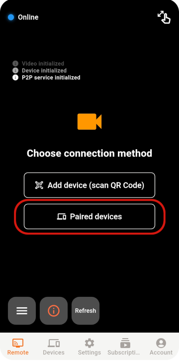 Select an online device